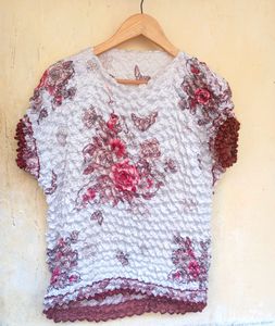 Vintage Pink Floral Print Popcorn Strech Top