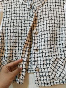 Chic Tweed &amp; Puff Sleeve Crop Top Blouse