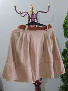 Beige Mini Skirt with Belt
