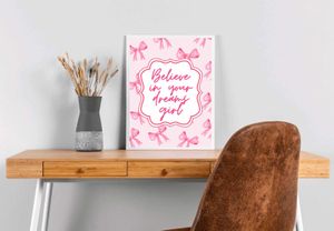 Believe in Your Dreams Girl Wall Art / pink bow