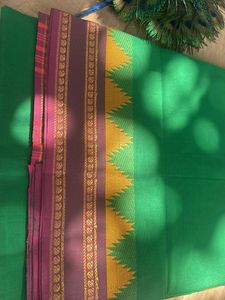 Elegant Green Handloom Saree with Purple &amp; Gold Bo
