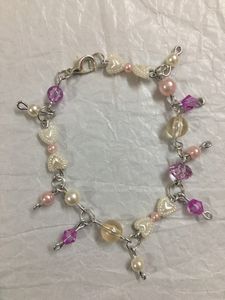 Purple Crystal,Pearl Heart And Pink Bead Bracelet