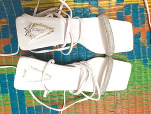Shootopia White Rhinestone Ankle Wrap Heels