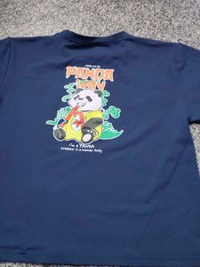 Navy Blue Panda Pattern Tshirt With Back Print