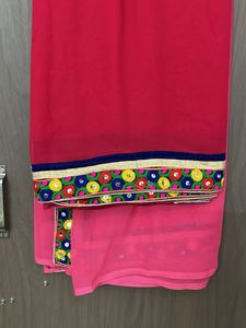 Elegant Pink Saree Jaipuri boarder 3 shade saari