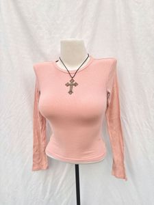 H&amp;M Peach Ribbed Long Sleeve Top