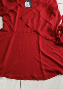 God Bless Casual Solid Women Red Top..