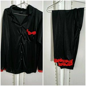 Satin Black Night Suit