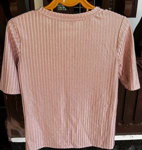 Pink Ribbed Fitted Top