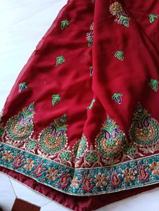 Green Embroidered Saree Maroon Embroidery Sare