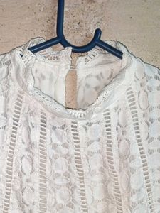 Stylish Lace Top Blouse Layered White