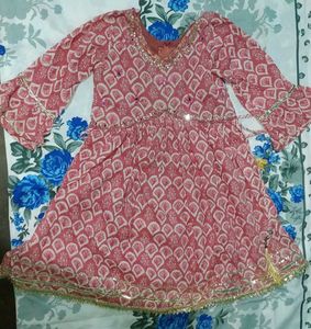 Pink & White Printed Anarkali