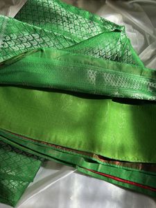 Parrot Green Saree With Stitched Blouse