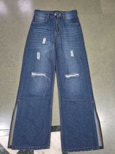 Blue Flared High Rise Mildy Distressed Jeans
