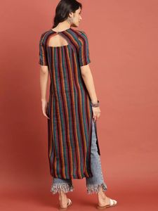 Taavi Striped Woven Straight High-low Kurta
