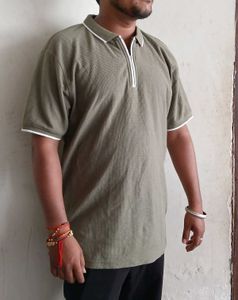 Men’s Olive Zipper Polo TShirt– Premium Collection