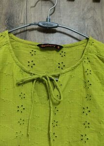 Green Eyelet Tie-Neck Top