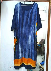 Blue Printed Rayon Kurti With Free Srishti Legging