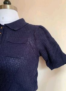 Cute Navy Knit Polo Top