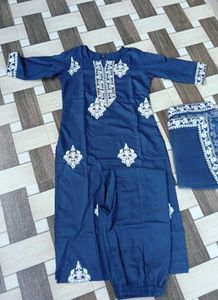Teal Blue & Motifs Embroidery Kurti Pant Dupatta