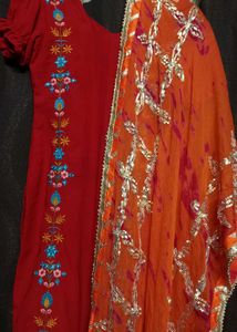 Red Suit With Orange Dupatta