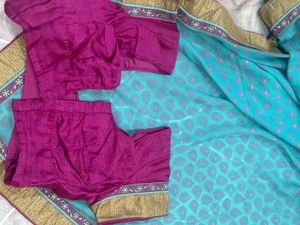 Elegant Blue &amp; Purple Saree