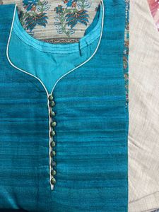 Teal Button-Down Kurti With Churidar &amp; Dupatta