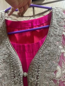 2 Pc Off White And Rani Gown