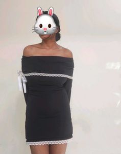 Strapless,Off Shoulder Lace Bow Mini  Black Dress