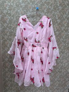 Pink Floral Embroidered Dress