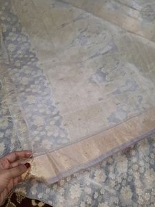 Elegant Banarasi Tissue Saree 🤍💛