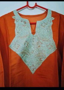 Orange Embroidered Kurta
