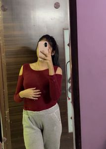 Maroon Cold Shoulder Top