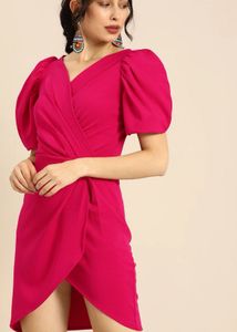 Pink Puff Sleeve Mini Dress