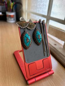 Set Of 3 Oxidised Earrings