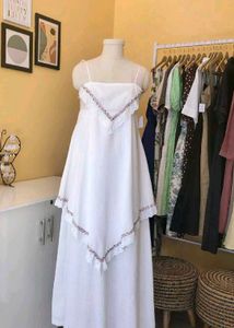 White Lace Trim Layered Dress