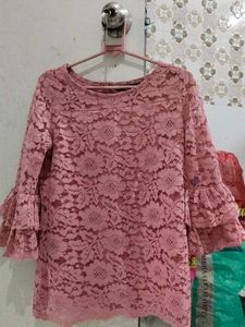 Pink Lace Bell Sleeve Top