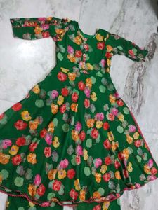 Floral Green Frock Naira Cut With Plazo