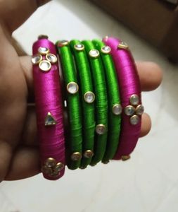 Silk Thread Bangles - Pink &amp; Green