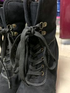 Black Wedge Lace-Up Boots