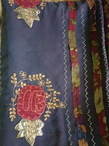 Elegant Blue Embroidered Saree