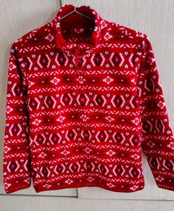 Unisex-Red Patterned Fleece Jacket Age 10-11
