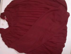Burgundy Pleated Mock Neck Blouse Top