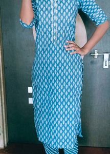 Blue Printed Kurta With Bottomwear(Pyizama)