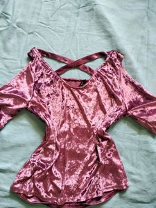 PINK PARTY WEAR VELVET TOP WITH CRISCROSS BACK🎀