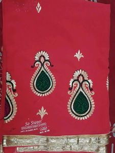 Elegant dark orange Embroidered Saree