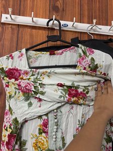 Floral Print Long Kurta with Pocket| 100% Cotton