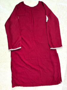 Maroon Embroidered Kurta