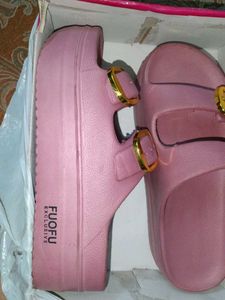 Pink Double Buckle Slides 2 Inch Heels