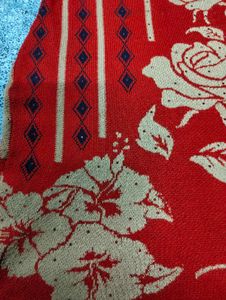 Red Floral Print Two-Piece Set Woollen